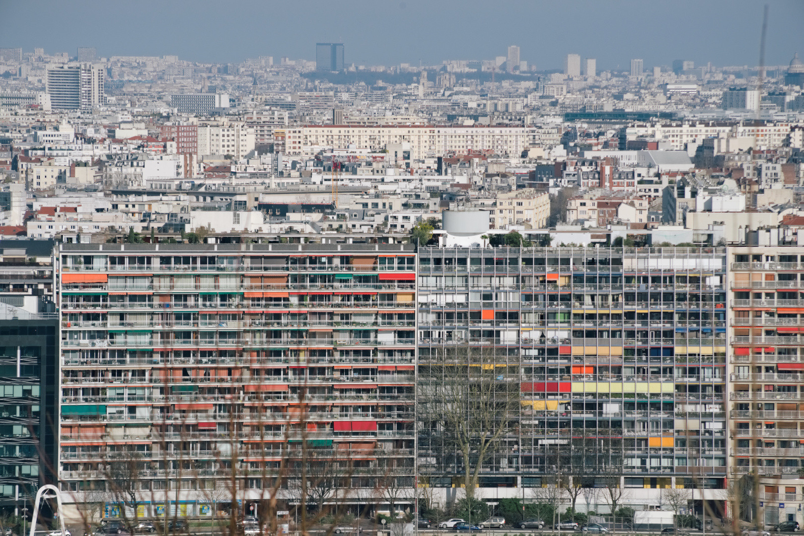A distant Paris cityscape of buildings and colour